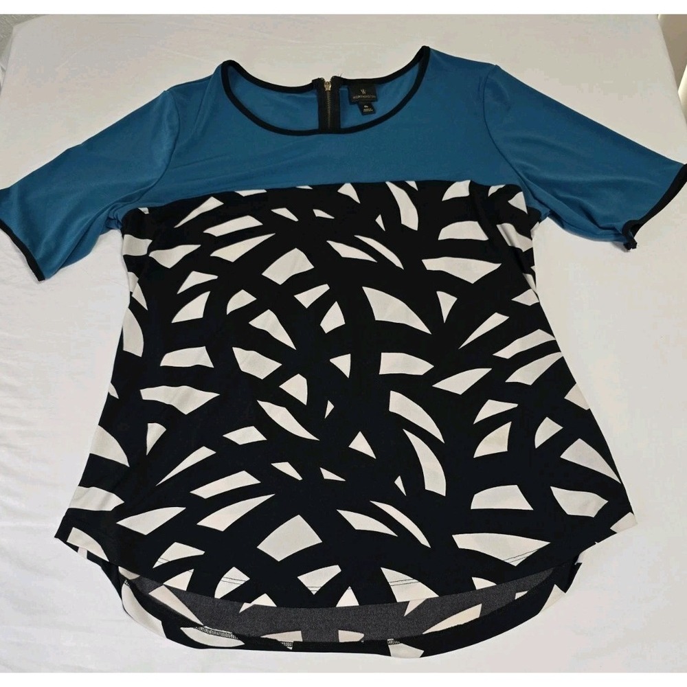 Worthington Women's XL Blouse Black/White/Teal